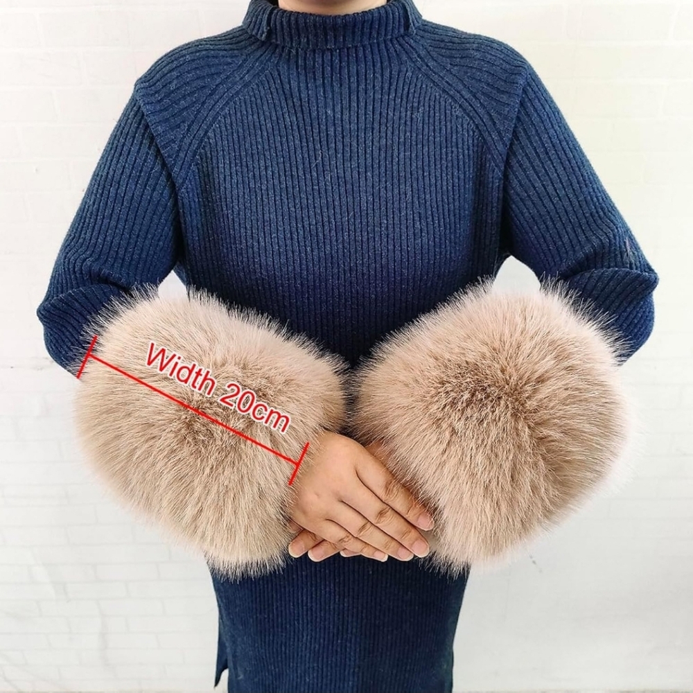 NEW! Elegant Tan Faux Fur Collar And Cuffs Set OS - Picture 4 of 4